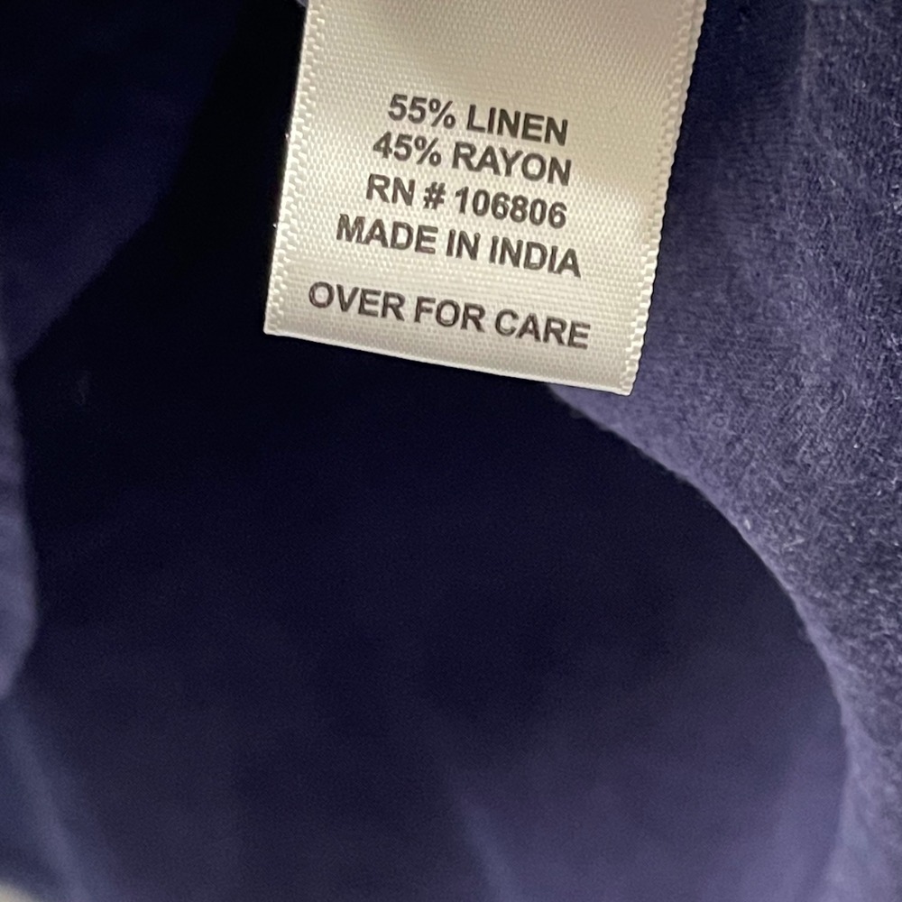Emily Daniels Tunic Top Womens XL Navy Blue Linen Blend Roll Tab Sleeve Coastal - Picture 4 of 8